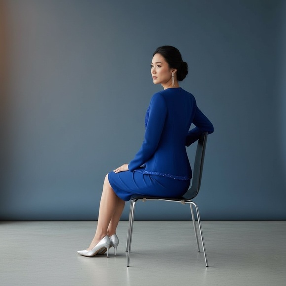 Vtg! Royal Blue Women's Blazer with Scarf Detail - Picture 6 of 16